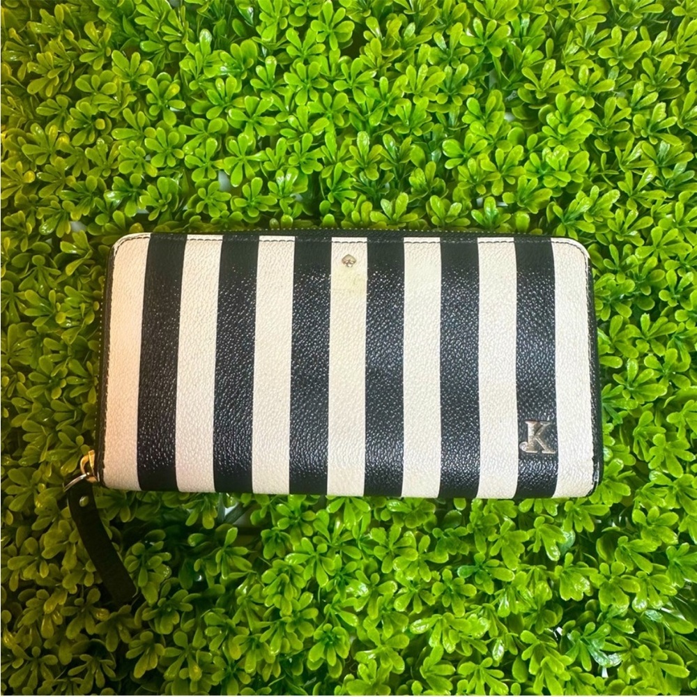 Kate Spade Black & White Striped Leather Wallet